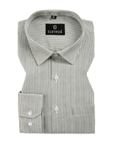 Cotton Small Stripe Green With White Men Shirt