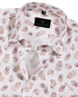 Giza Cotton Leaf Print White with Brown Men Shirts