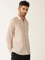 Linen Cotton Formal Stripe Peach Colour Men’s Shirt