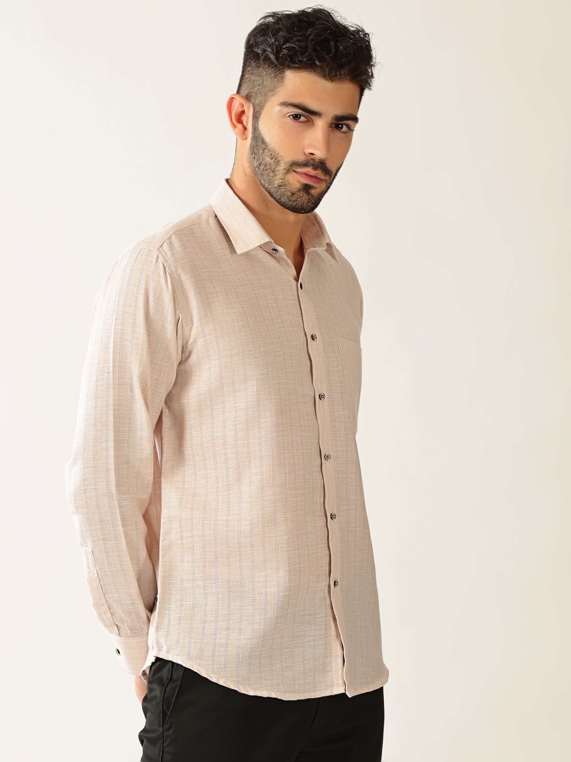 Linen Cotton Formal Stripe Peach Colour Men’s Shirt
