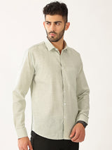 Linen Vertical Small Stripe Green With White Men’s Shirt