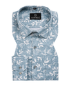 Linen Cotton Botanical Leaf Print Dusty Aqua Colour Men Shirt
