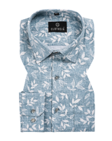 Linen Cotton Botanical Leaf Print Dusty Aqua Colour Men Shirt
