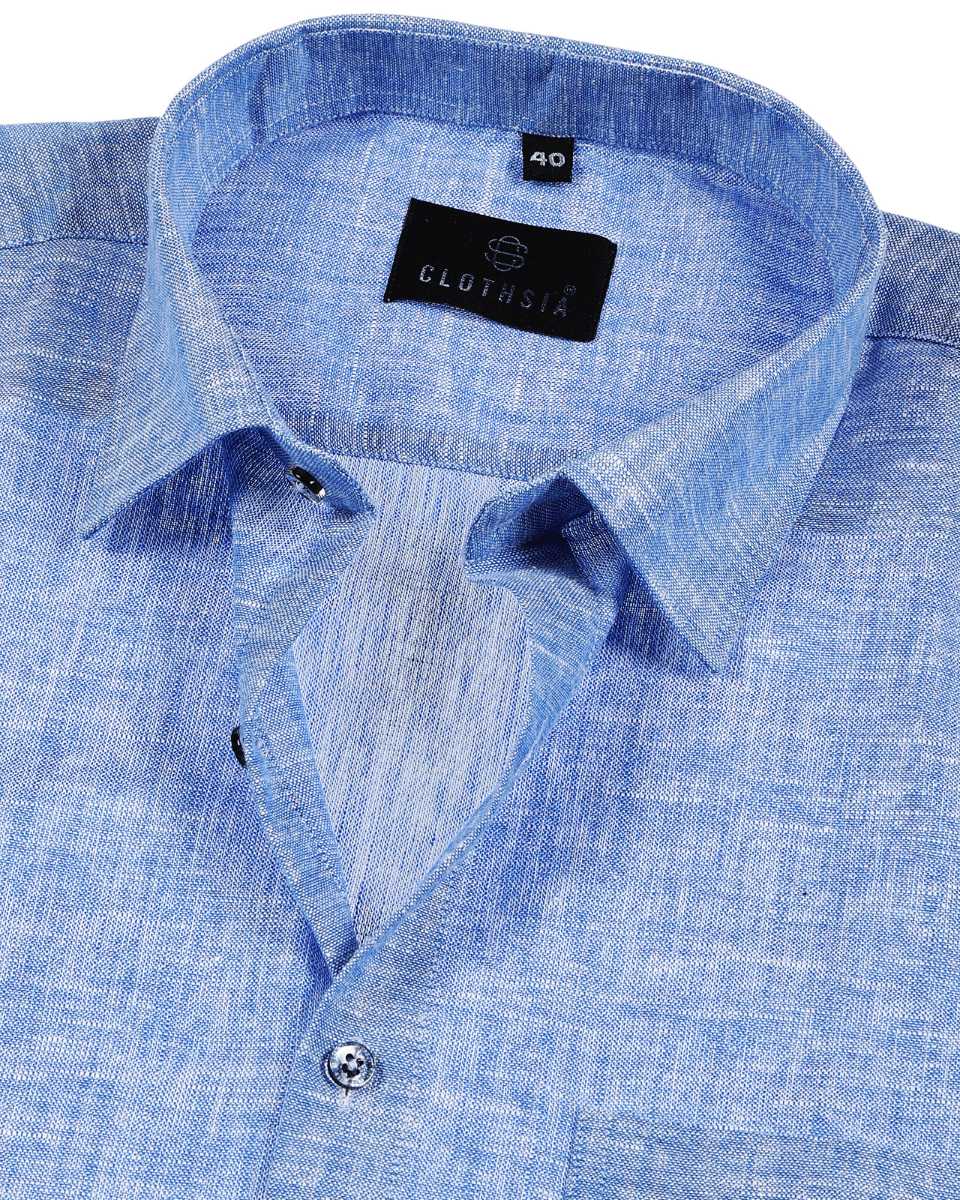 Classic Linen Sky Blue Men Shirts