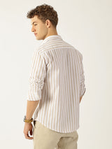 Vertical Stripe White With Beige Colour Men’s Shirt