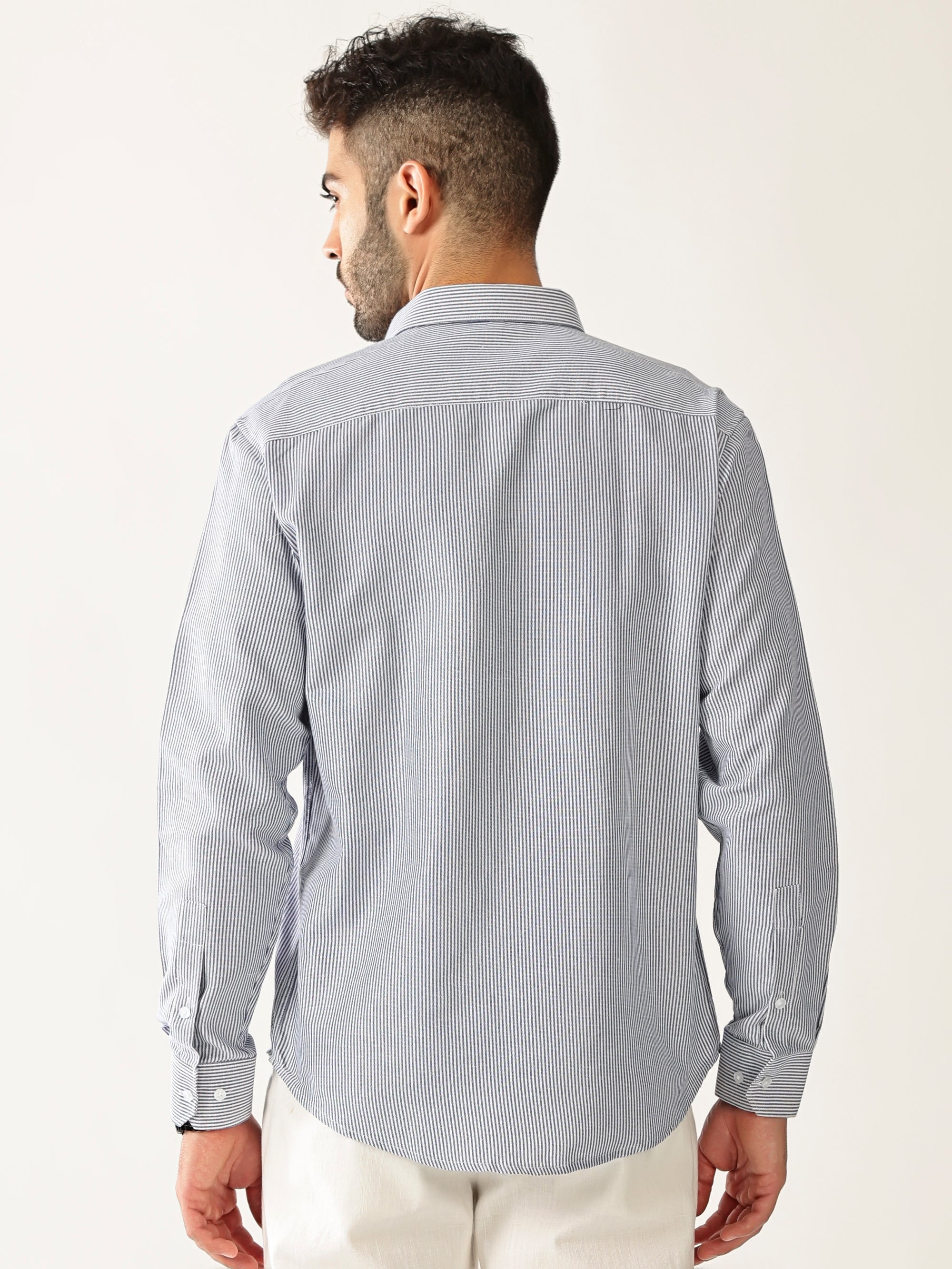 Cotton Small Stripe Blue With White Men’s Shirt