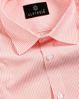 Cotton Small Stripe Peach With White Men Shirt