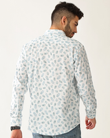 Linen White with Rama Green Print Shirt for Men