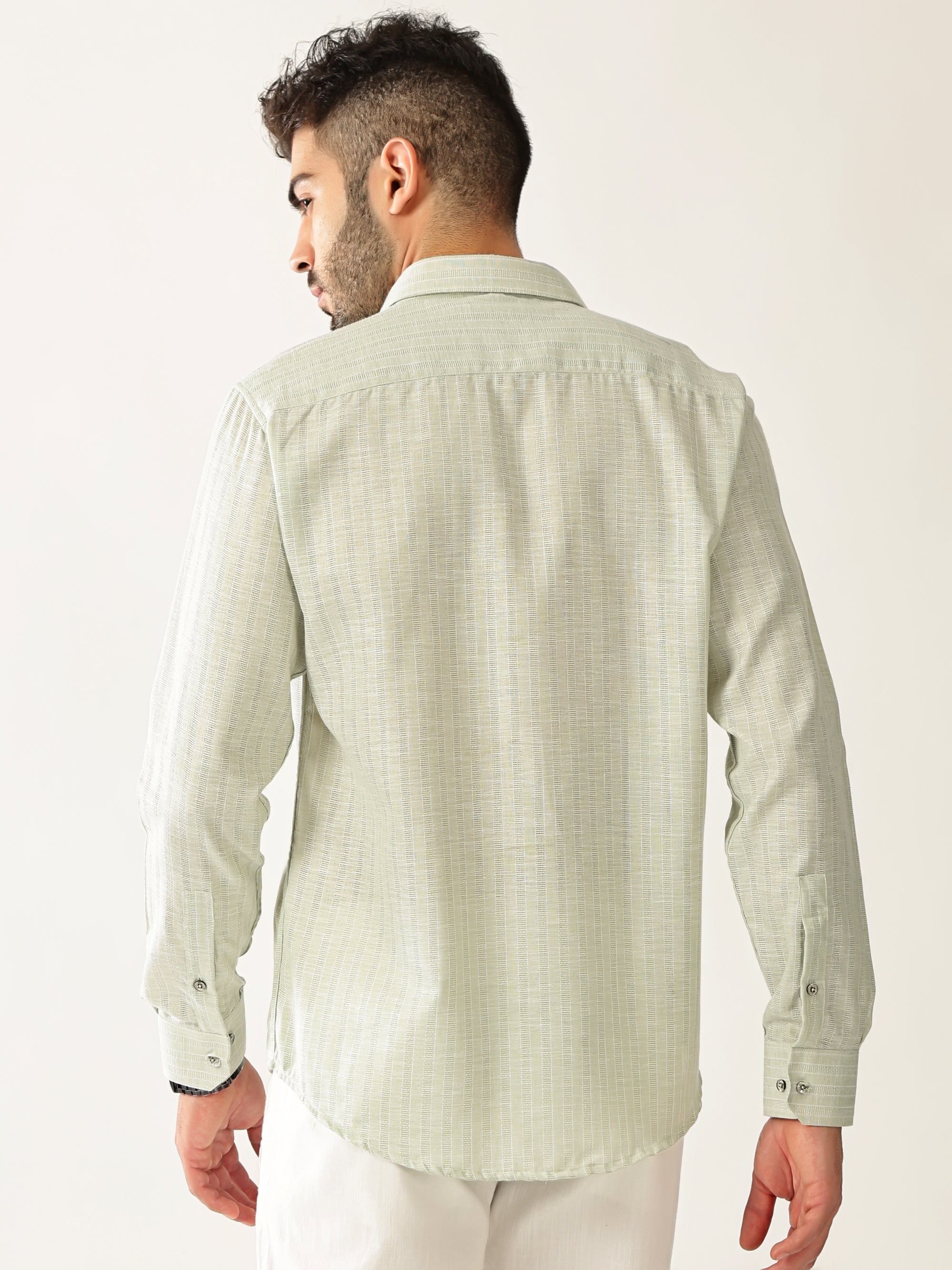 Linen Cotton Formal Stripe Pastel Green Men’s Shirt