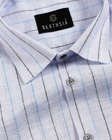 Casual Stripe Cotton Shirt Sky With Black Men Shirt