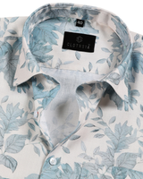 Linen Cotton Print Cream with Sky Blue Mix Men Shirts