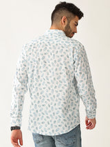 Linen Print White With Rama Green Colour