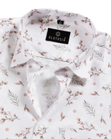 Giza Cotton Leaf Print White With Brown Colour Men Shirt