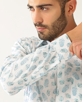 Linen White with Rama Green Print Shirt for Men