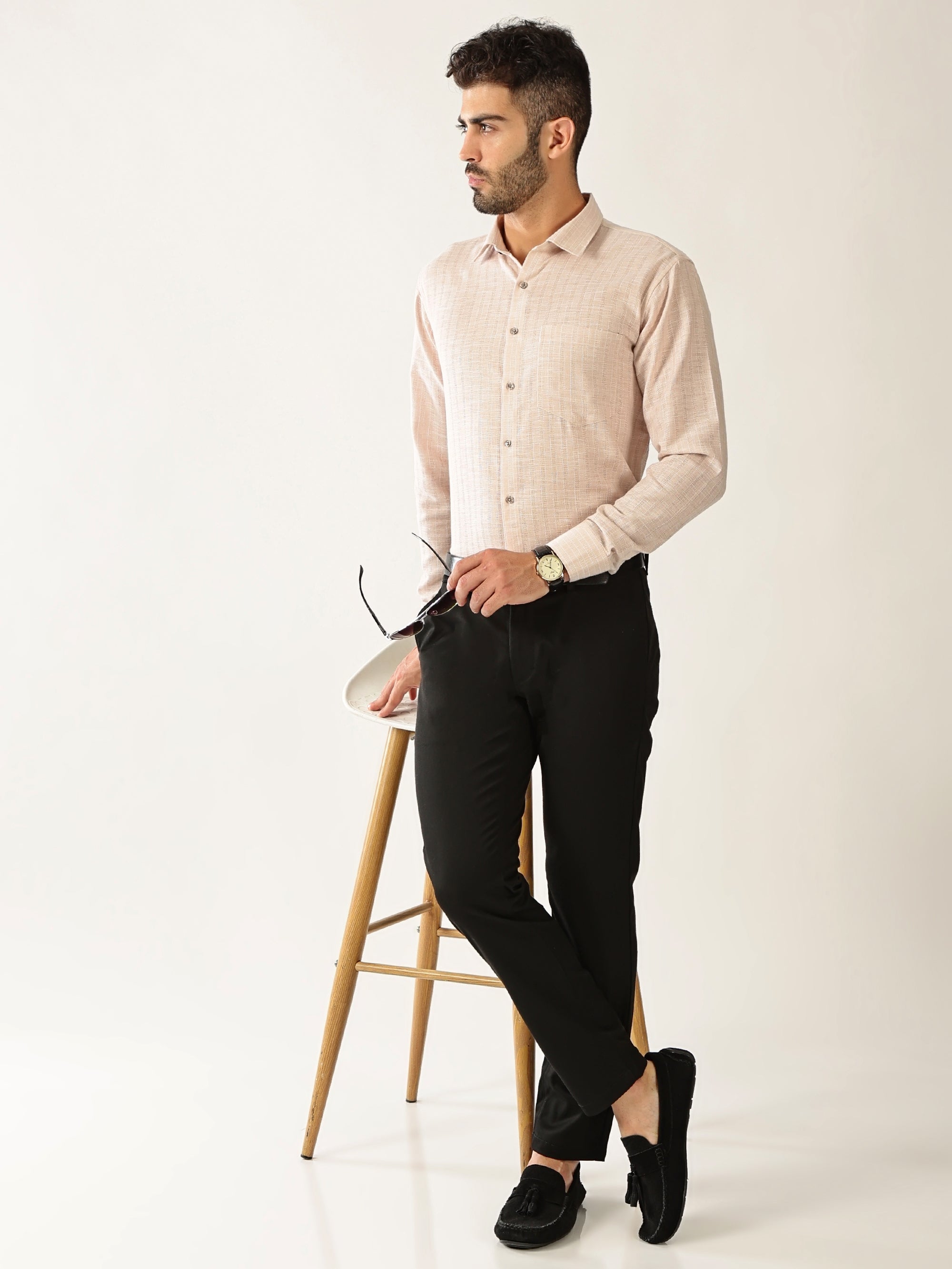 Linen Cotton Formal Stripe Peach Colour Men’s Shirt