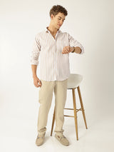 Vertical Stripe White With Beige Colour Men’s Shirt