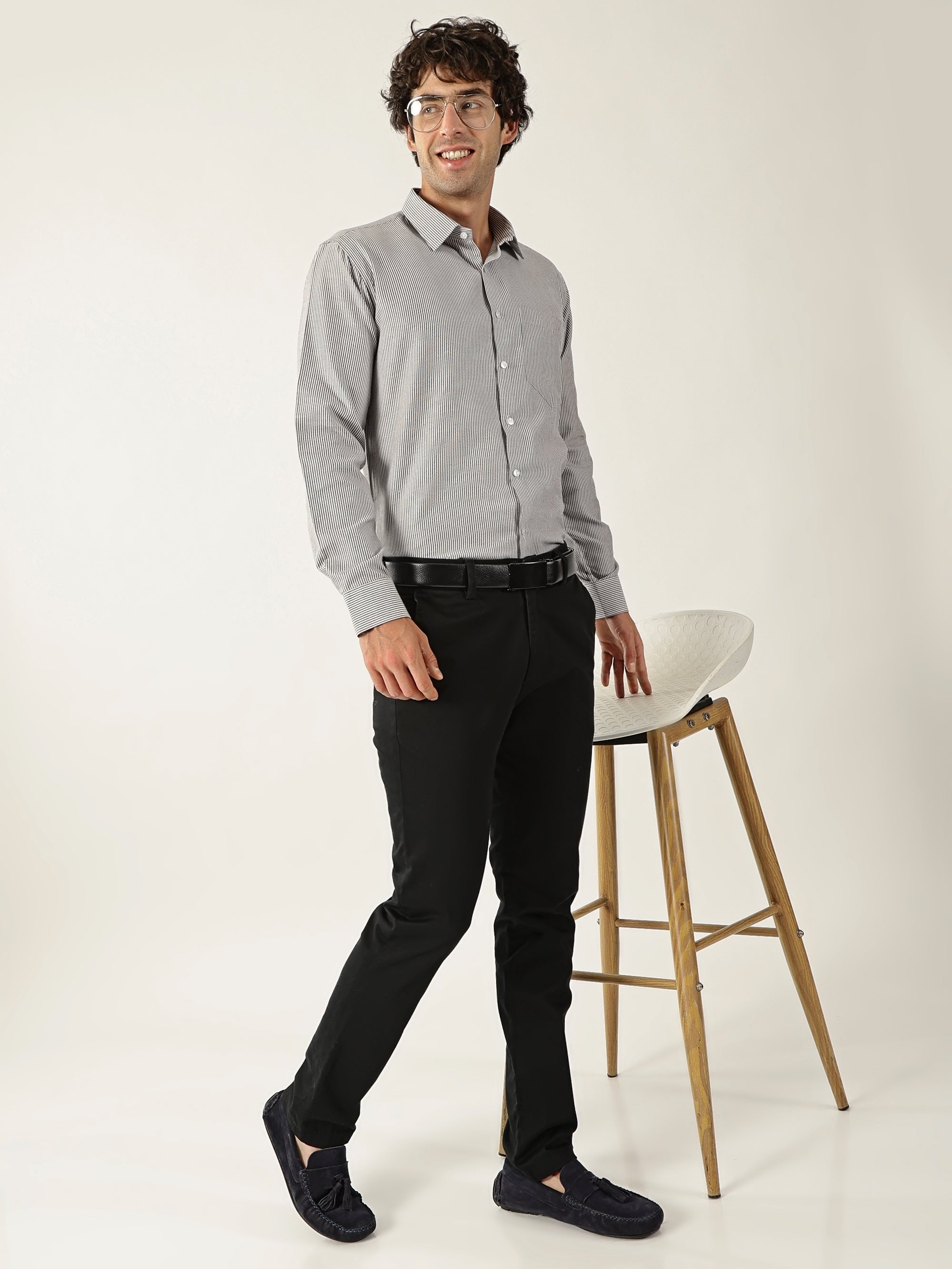 Cotton Small Stripe Brown With White Men’s Shirt