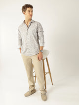 Linen Dusty Brown Botanical Leaf Print Shirt for Men