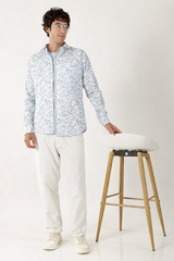 Linen White with Sky Grey Abstract Print Shirt for Men