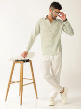 Linen Cotton Formal Stripe Pastel Green Men’s Shirt