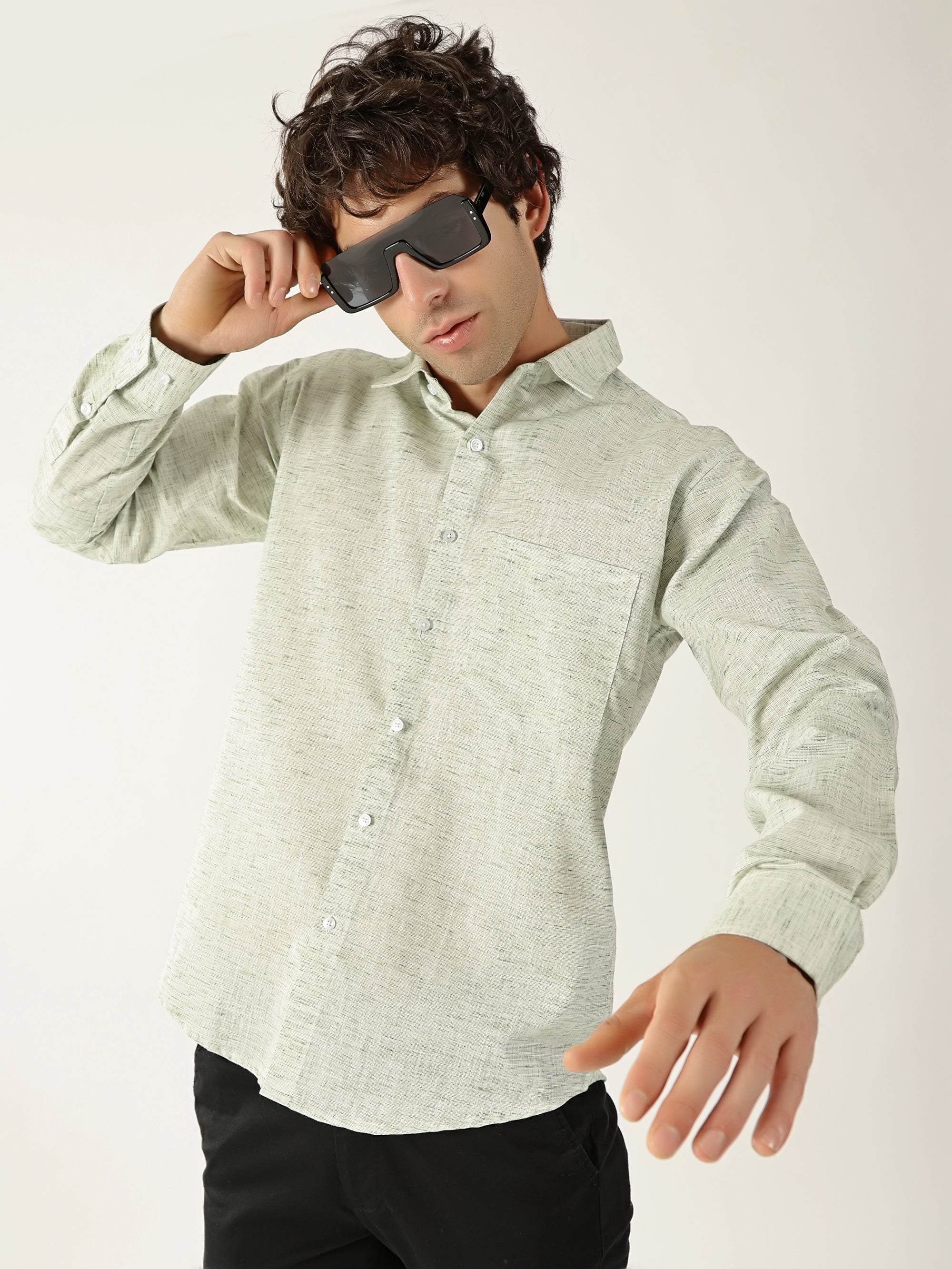Linen Light Khadi Pastel Green Men’s Shirt