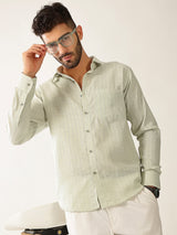 Linen Cotton Formal Stripe Pastel Green Men’s Shirt