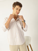 Vertical Stripe White With Beige Colour Men’s Shirt