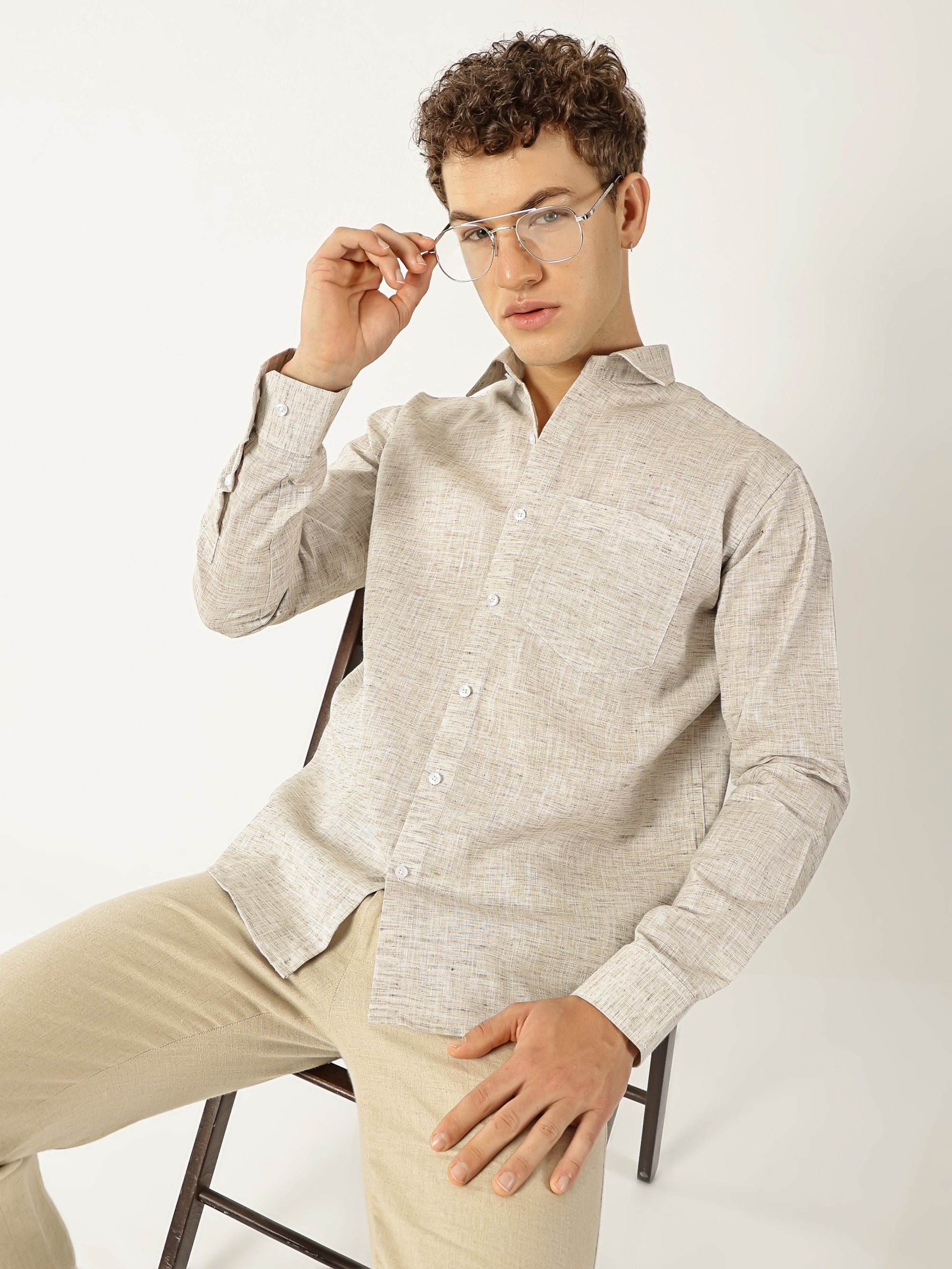 Linen Khadi Light Fawn Colour Men’s Shirt