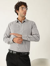 Cotton Small Stripe Brown With White Men’s Shirt
