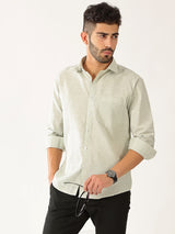 Linen Vertical Small Stripe Green With White Men’s Shirt
