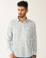 Linen White with Rama Green Print Shirt for Men