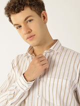 Vertical Stripe White With Beige Colour Men’s Shirt