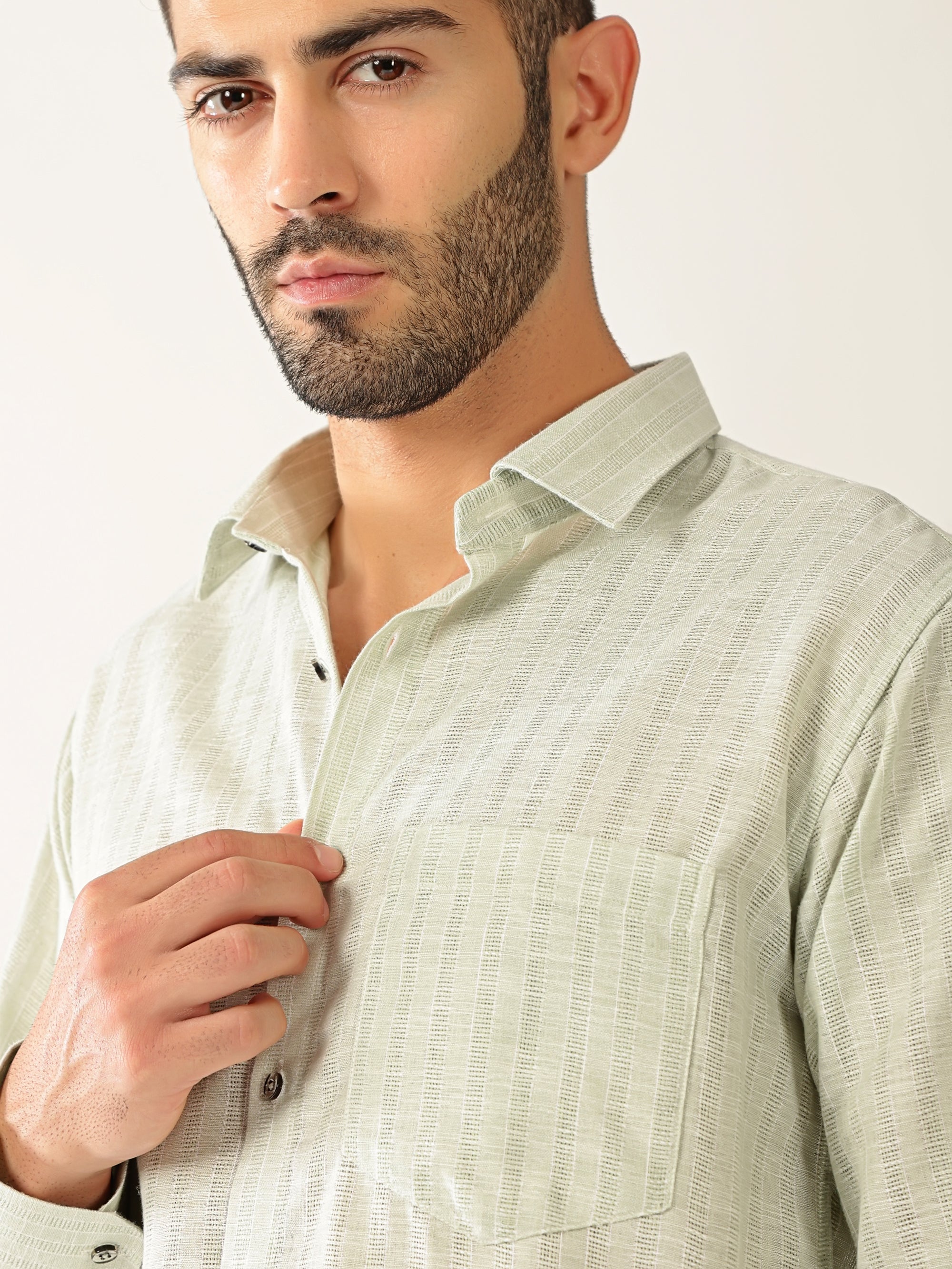Linen Cotton Formal Stripe Pastel Green Men’s Shirt