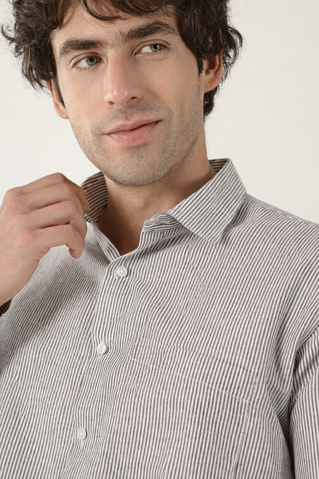 Cotton Small Stripe Brown With White Men’s Shirt