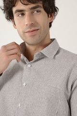 Cotton Small Stripe Brown With White Men’s Shirt