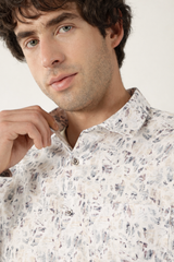 Giza Cotton Leaf Print White With Brown Black Mix Men’s Shirt