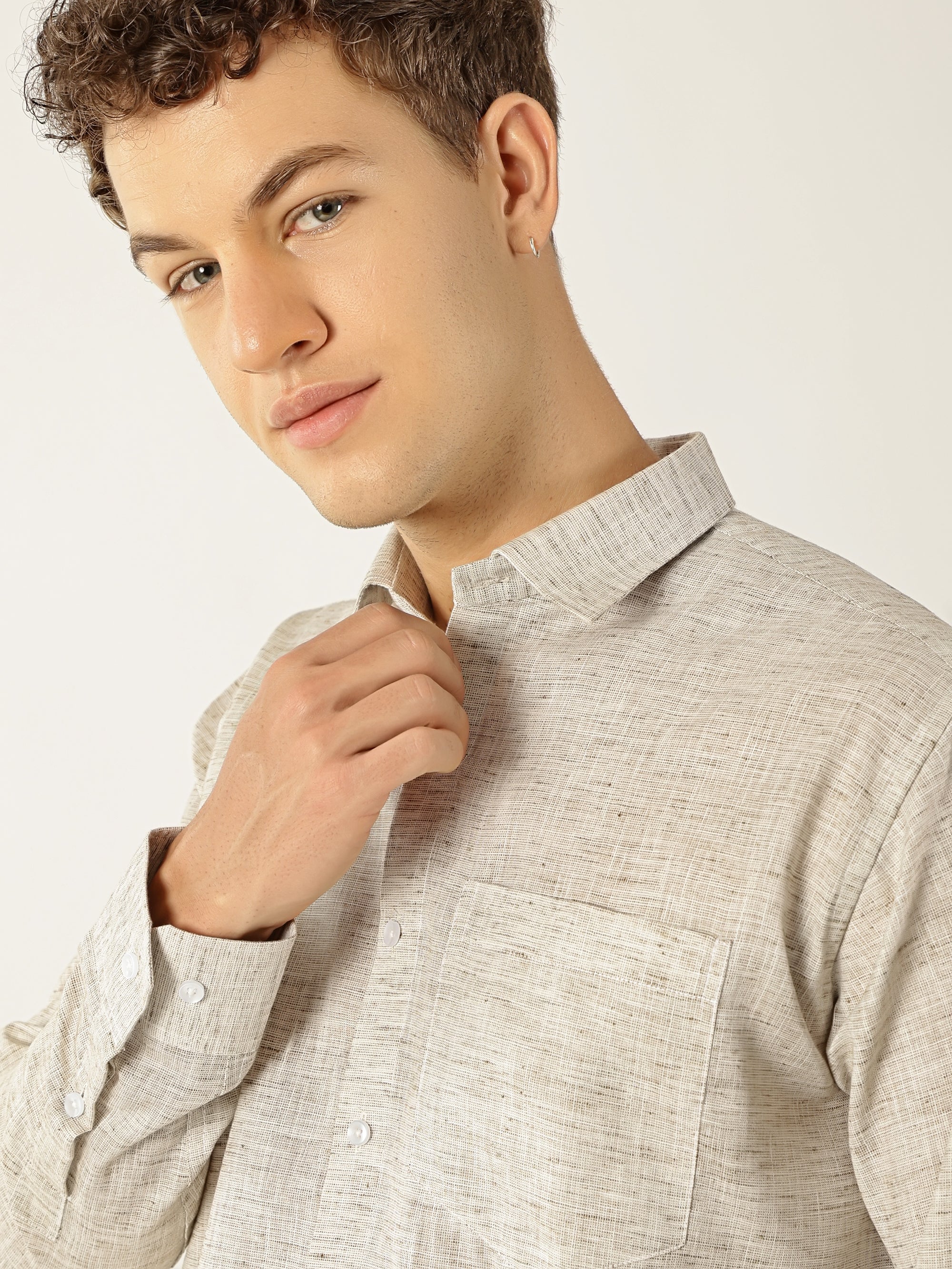 Linen Khadi Light Fawn Colour Men’s Shirt