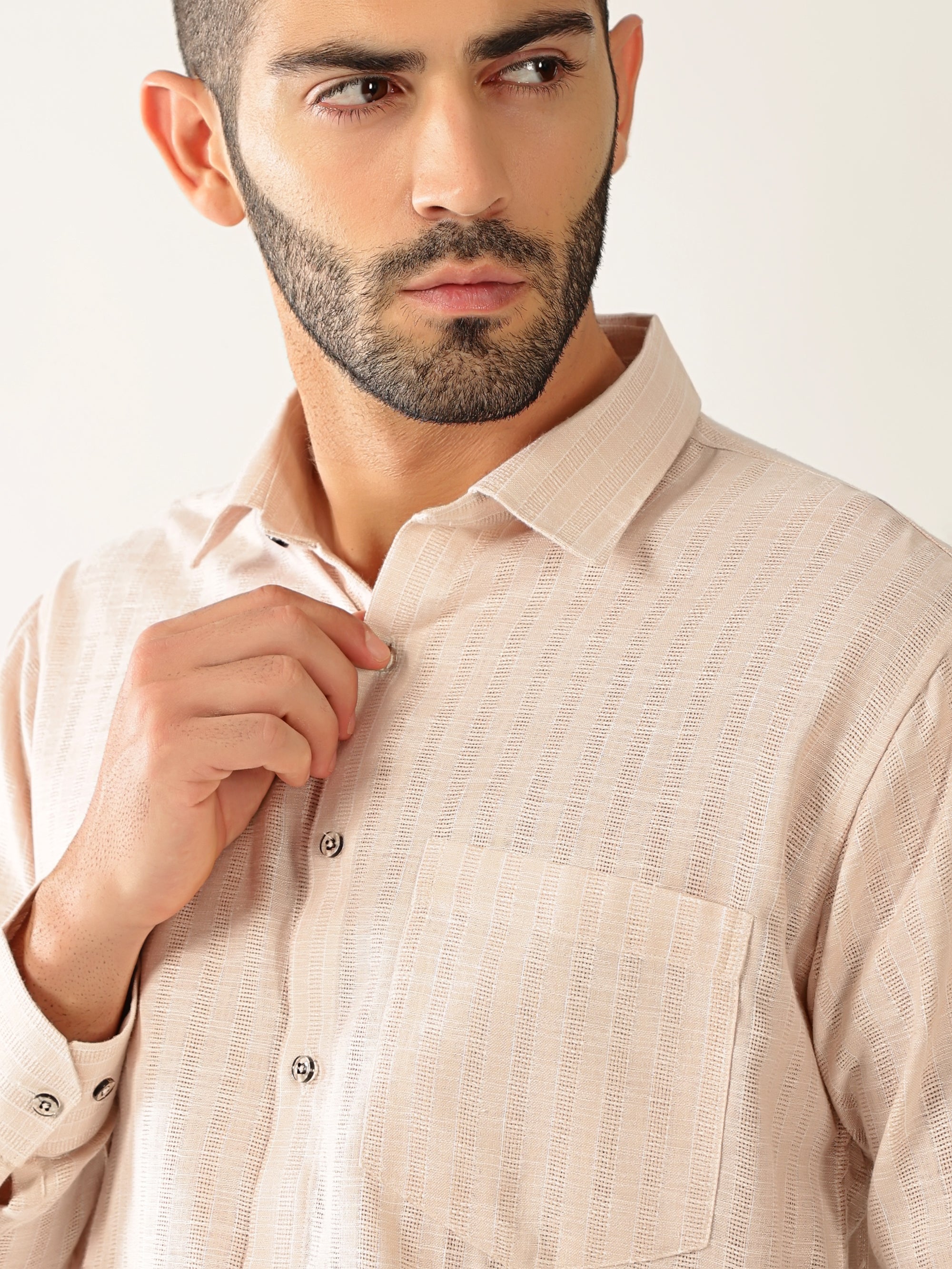 Linen Cotton Formal Stripe Peach Colour Men’s Shirt