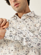 Giza Cotton Leaf Print White With Brown Black Mix Men’s Shirt