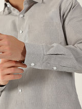 Cotton Small Stripe Brown With White Men’s Shirt