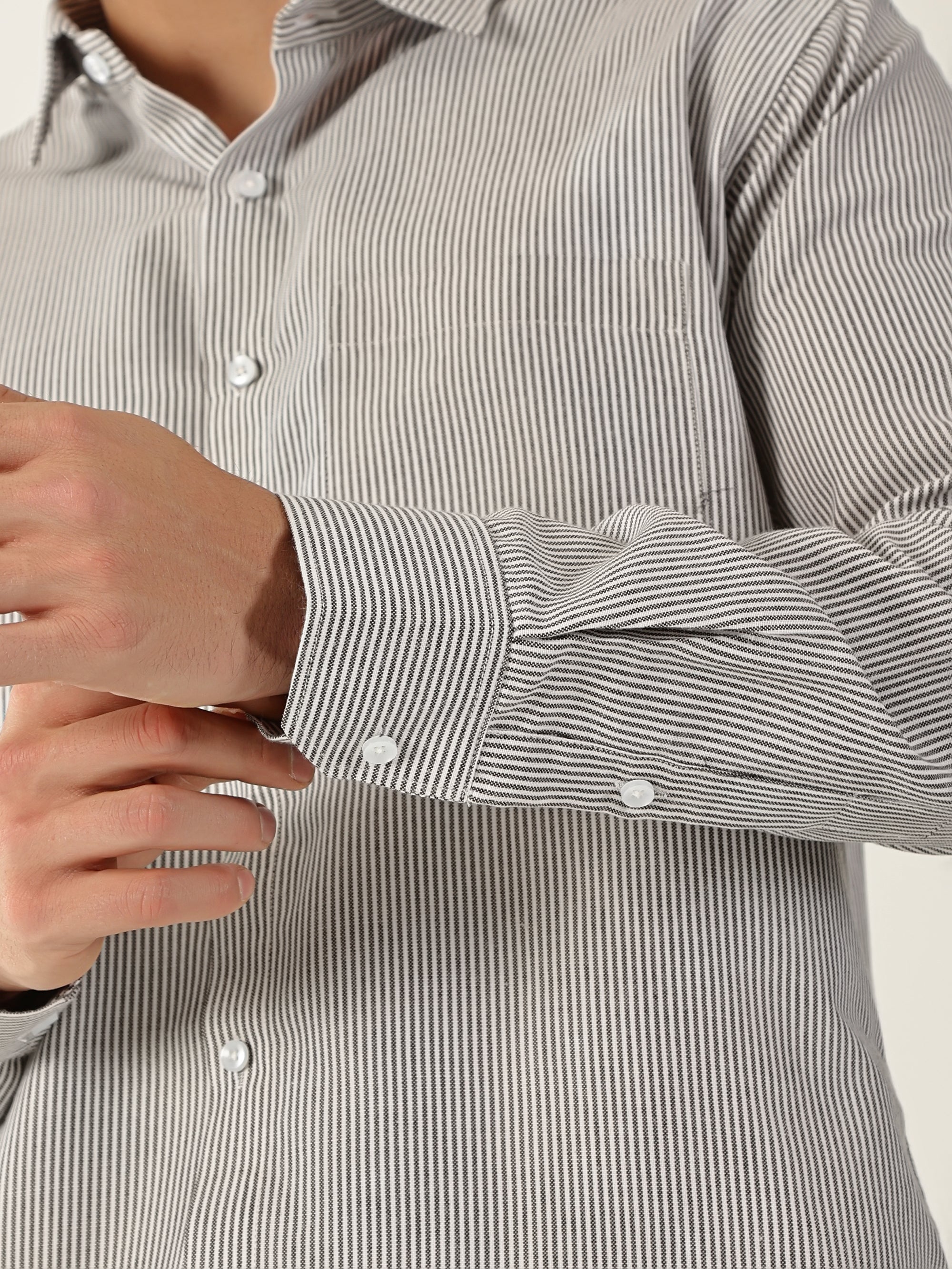 Cotton Small Stripe Brown With White Men’s Shirt