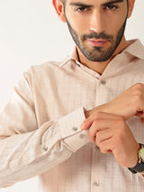 Linen Cotton Formal Stripe Peach Colour Men’s Shirt