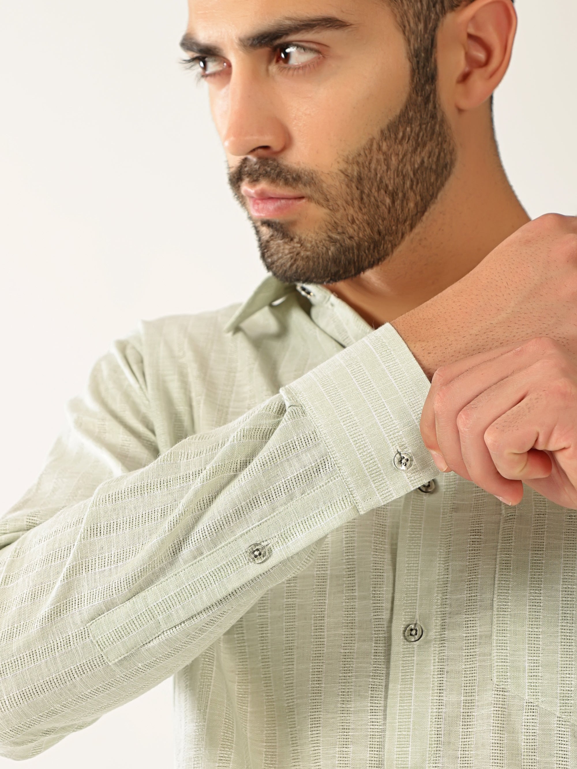 Linen Cotton Formal Stripe Pastel Green Men’s Shirt