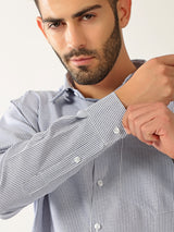 Cotton Small Stripe Blue With White Men’s Shirt