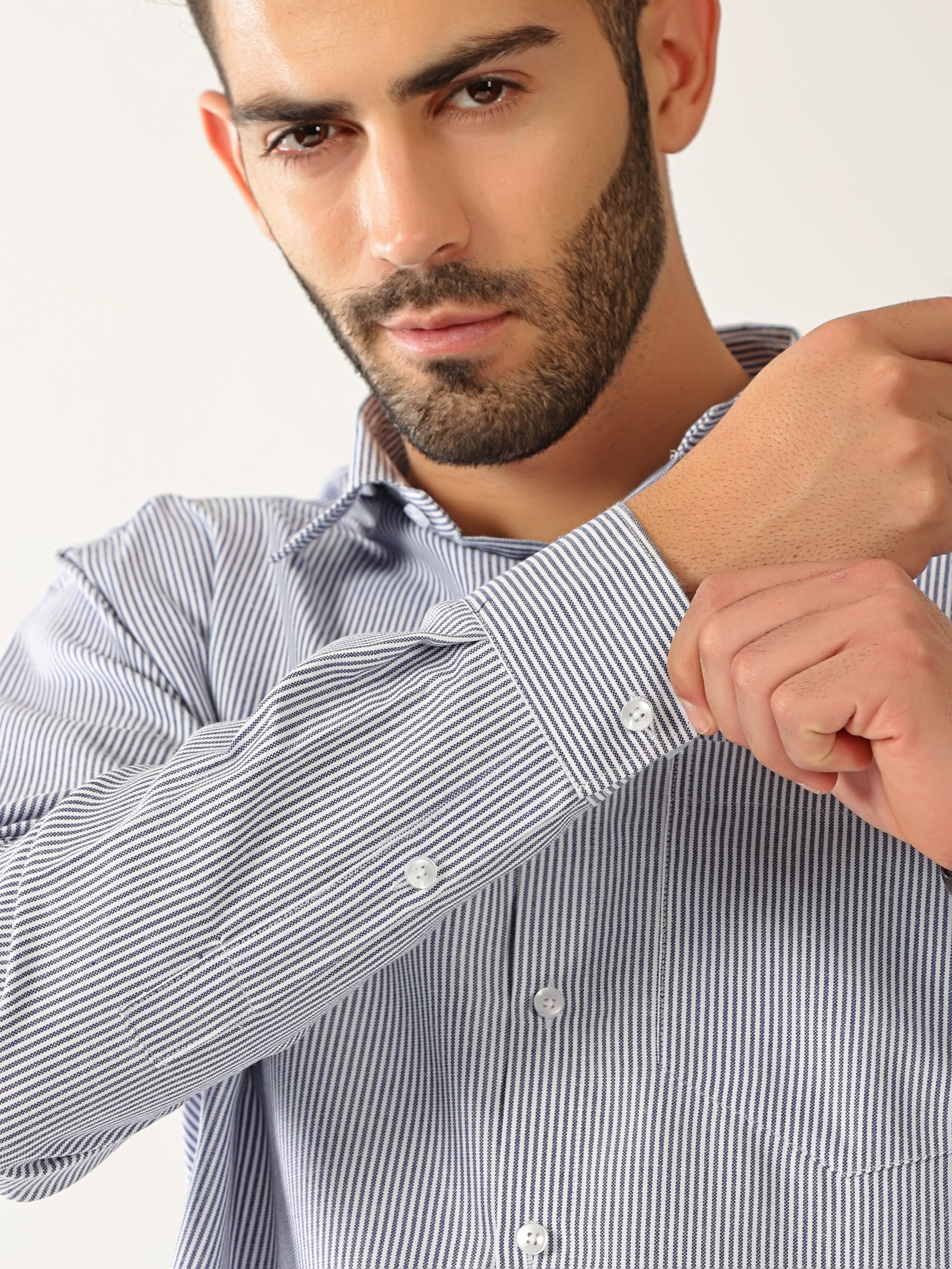 Cotton Small Stripe Blue With White Men’s Shirt